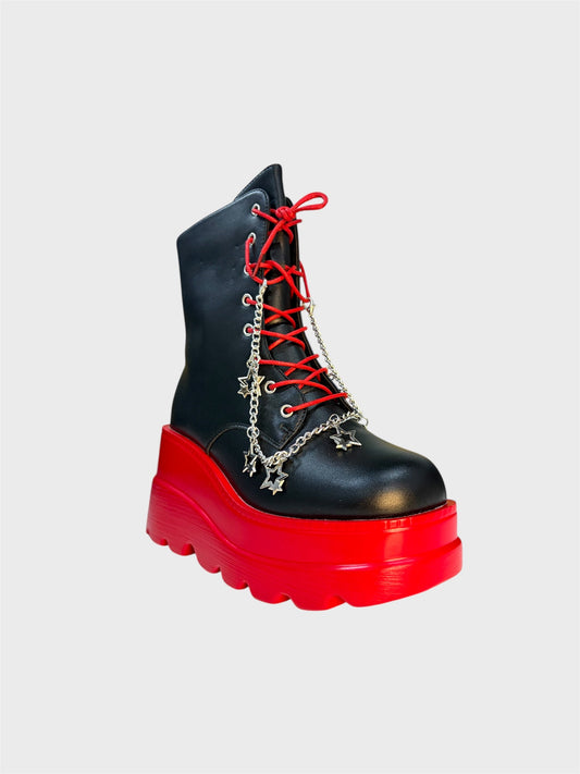 BLACK/ RED CHUNKY BOOTS