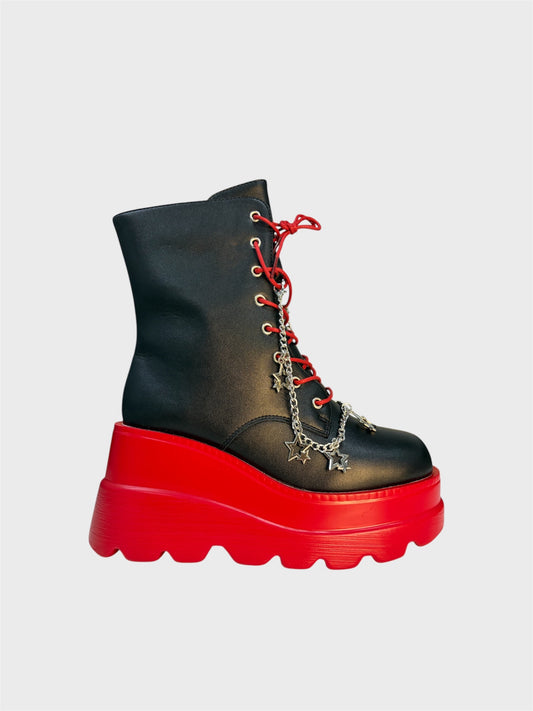 BLACK/ RED CHUNKY BOOTS