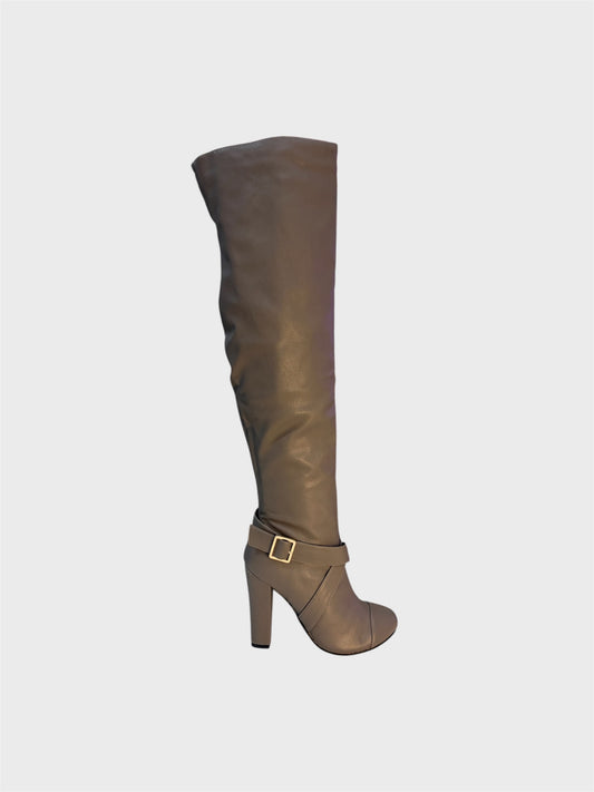 Fur Lined OTK Heel Boot – Grey