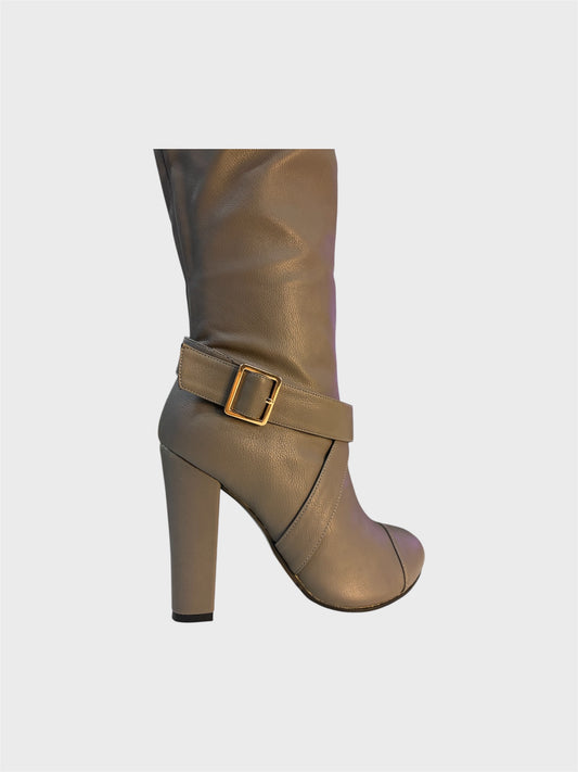 Fur Lined OTK Heel Boot – Grey