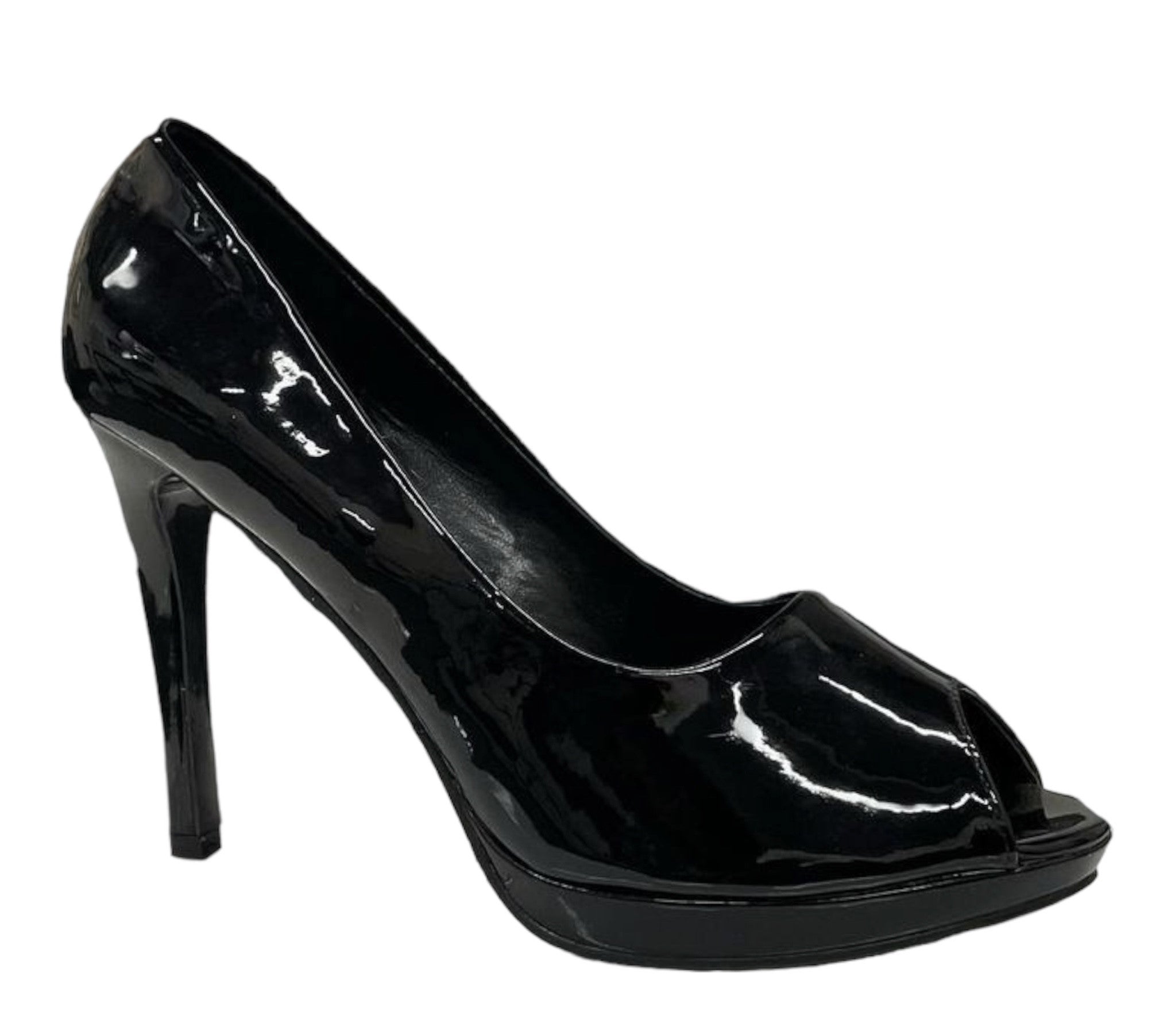 Black open clearance toe court shoes